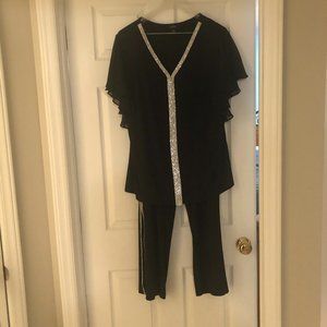 MSK Extra Large 2 piece black pants and top with silver trim